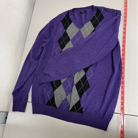 Apt. 9 Men’s XXL Argyle V-Neck Sweater Purple Merino Wool Blend Preppy Classic - Picture 8 of 13